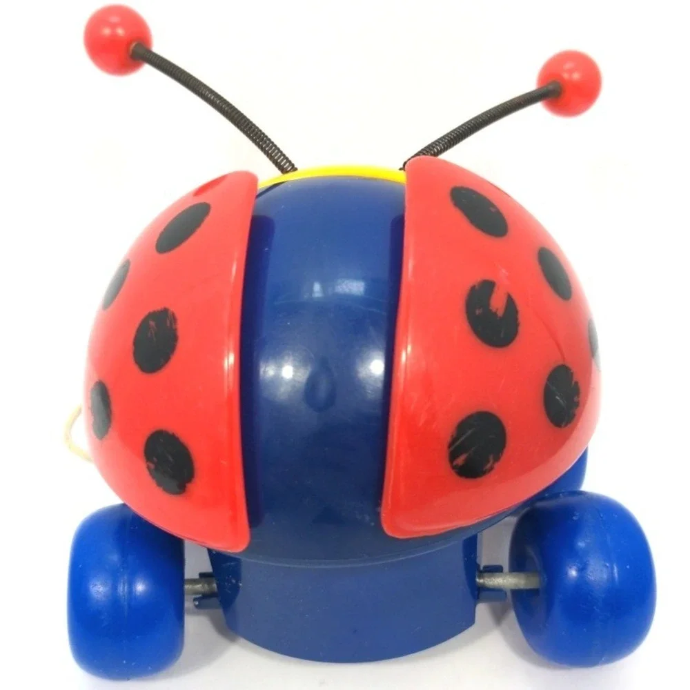 VTG 1992 Fisher-Price Ladybug Pull Toy 5750 Bouncy Antennae Toddler Rolling Toy